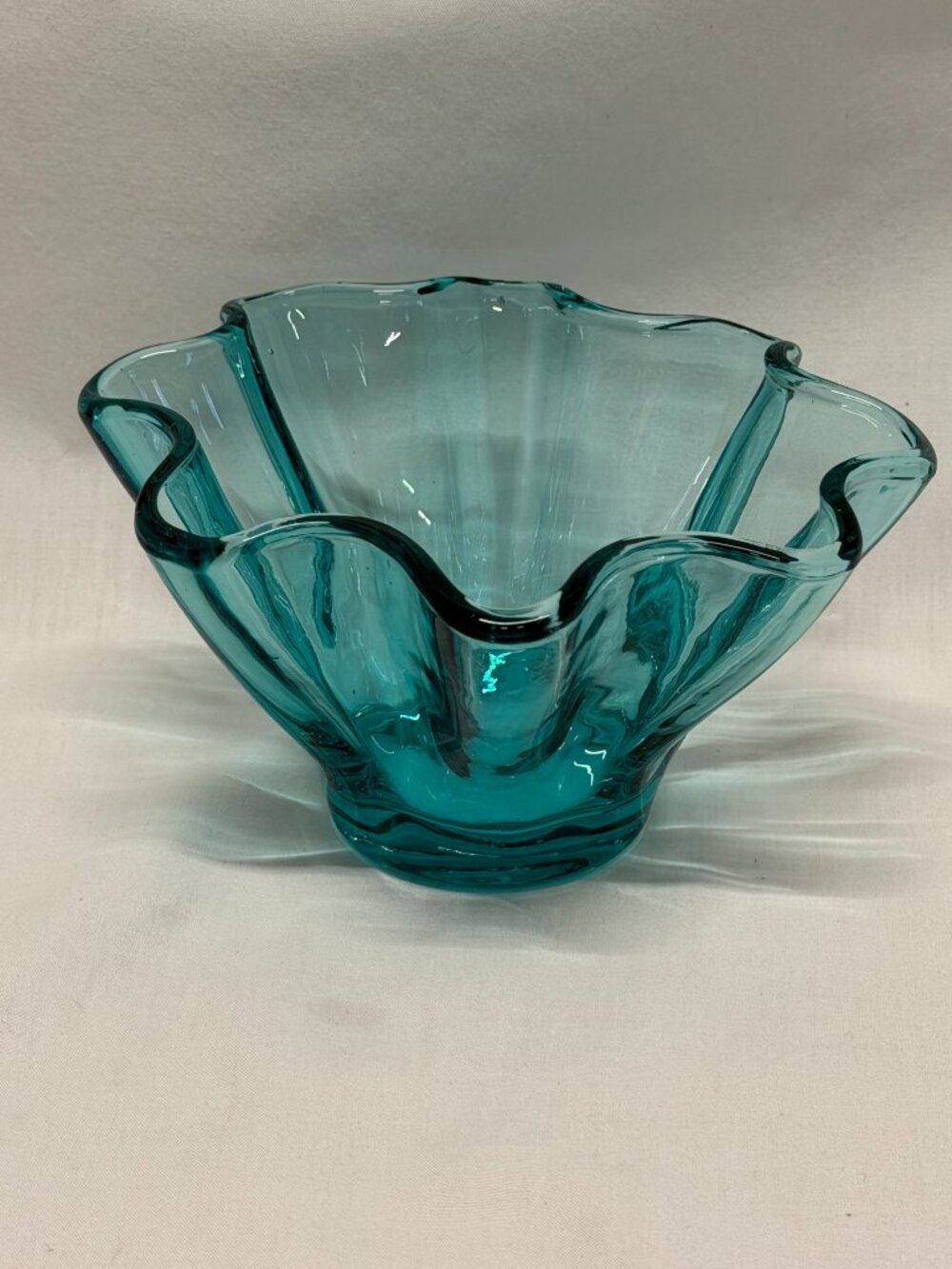 Lenox Organics Collection Turquoise Crystal Ruffled Votive Bowl 5.5 in